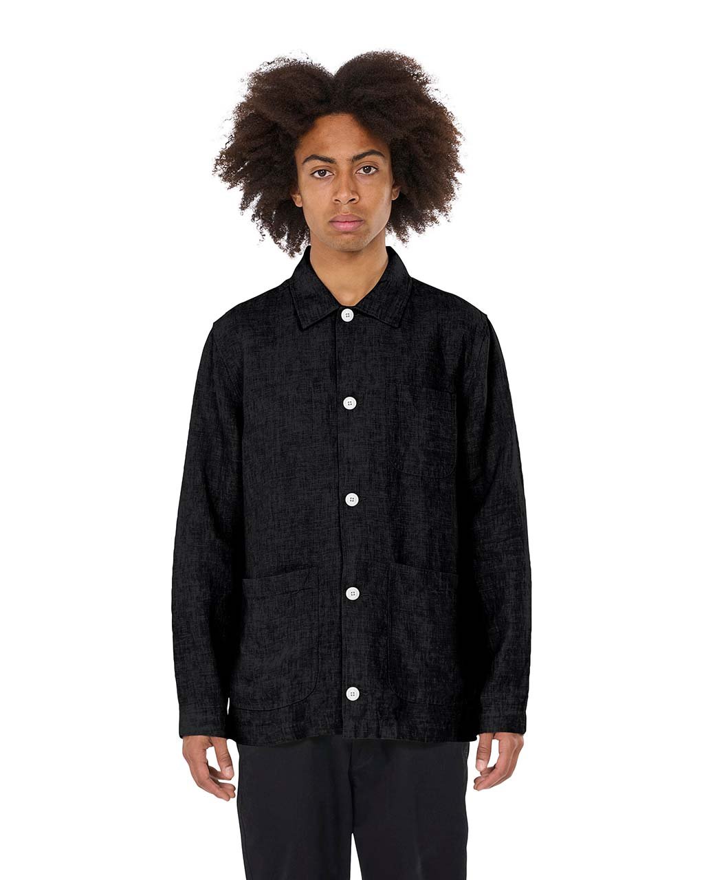 Knowledge Cotton Linen Overshirt M 1300 Black Jet (S S)