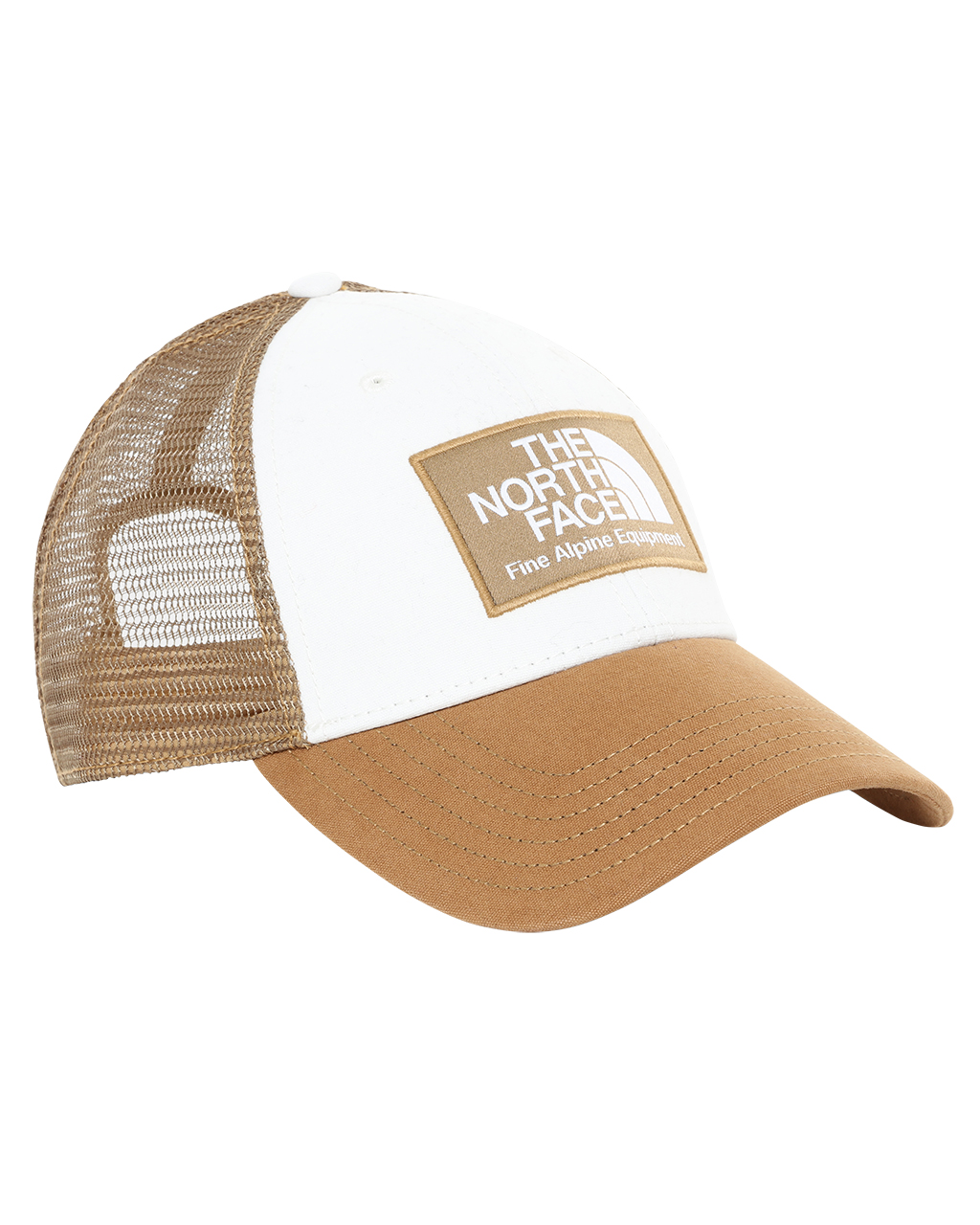 tan and white trucker hat